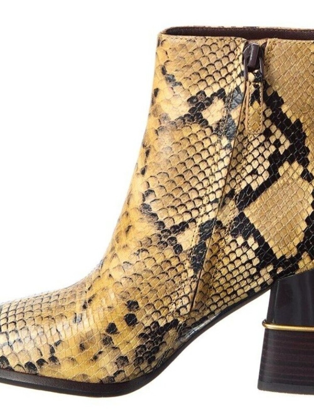NWT- Tory Burch Yellow Snake-Print Block Heel Leather Ankle Booties-No Box - Picture 4 of 8